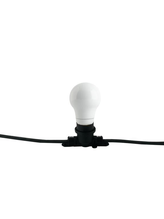 Stringa elettrificata per esterno IP44 bianco o nero lampade 10XE27 non incluse 10 metri cavo in gomma spina schuko e connettore modulabile PICNIC