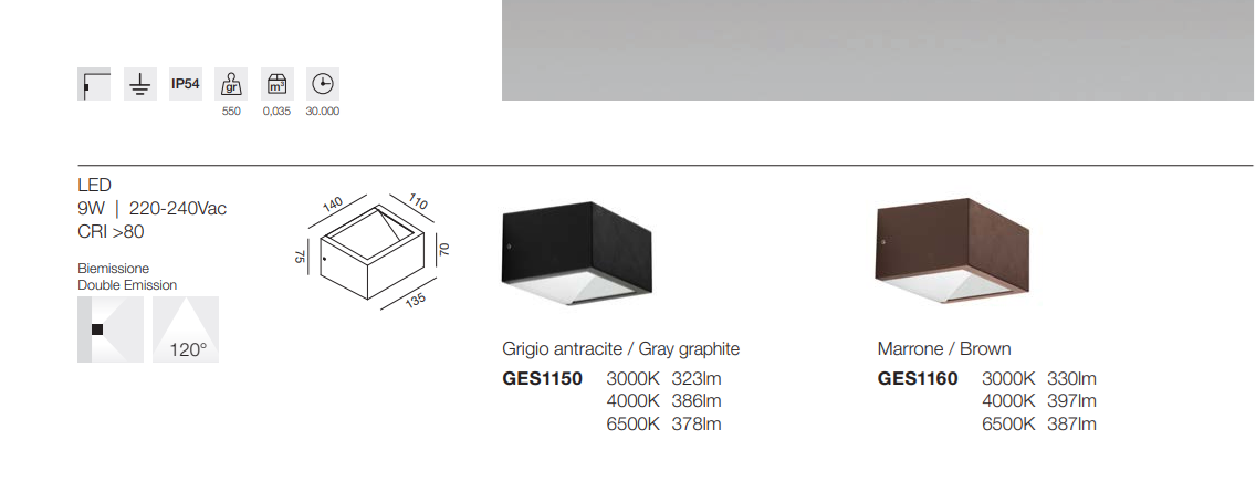 GEALUCE Applique in alluminio antracite-marrone IP54 LED CCT