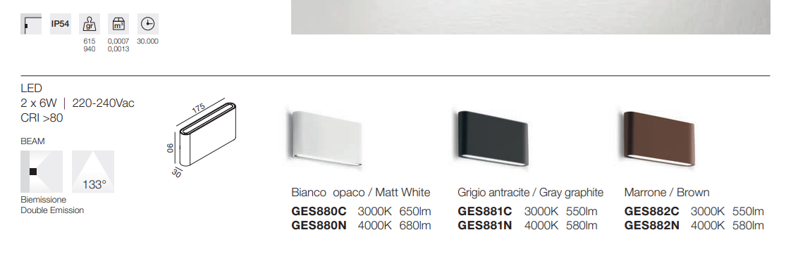 GEALUCE Applique slim in alluminio bianco-grigio antracite-marrone IP54 LED