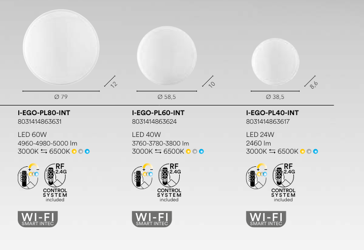 Plafoniera LED WIFI in acrilico effetto stellato disponibile in tre dimensioni CCT EGO