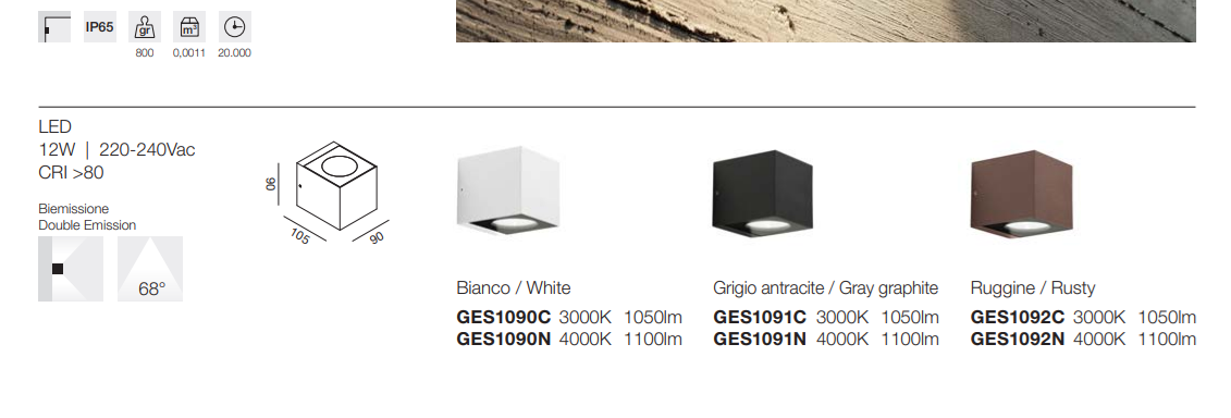 GEALUCE Applique down in alluminio bianco-antracite-ruggine IP65 LED CCT