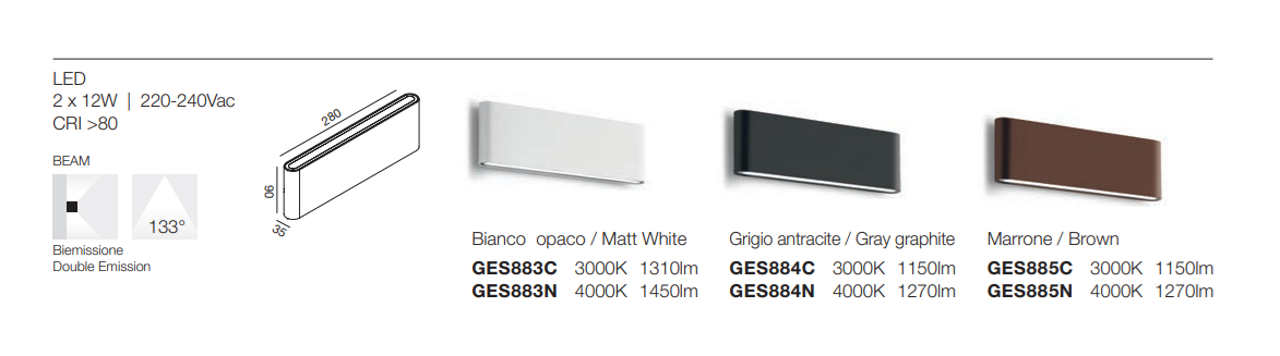 GEALUCE Applique slim in alluminio bianco-antracite-marrone IP54 LED