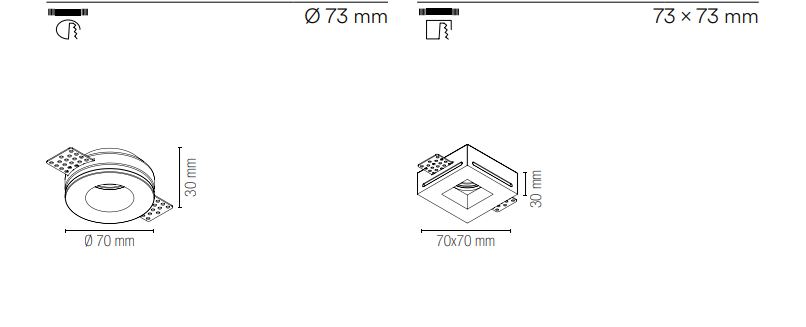 Incasso in gesso verniciabile integrato nel cartongesso portalampada GU10 incluso