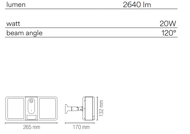 Proiettore IP54 con TELECAMERA di sicurezza SMART WI-FI compatibile con IOS,ANDROID e VOICE CONTROL luce natura 4000°k 20W 2640 LM VYSOR