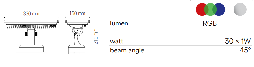 Proiettore per esterno in alluminio IP65 led integrato RGB 30x1W RAYS