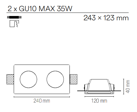 Incasso in gesso verniciabile da integrare nel cartongesso portalampada GU10 incluso 1-2 LUCI