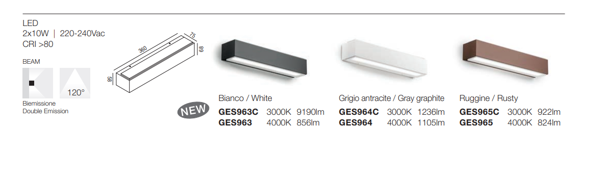 GEALUCE Applique in alluminio bianco-antracite-marrone IP54 LED