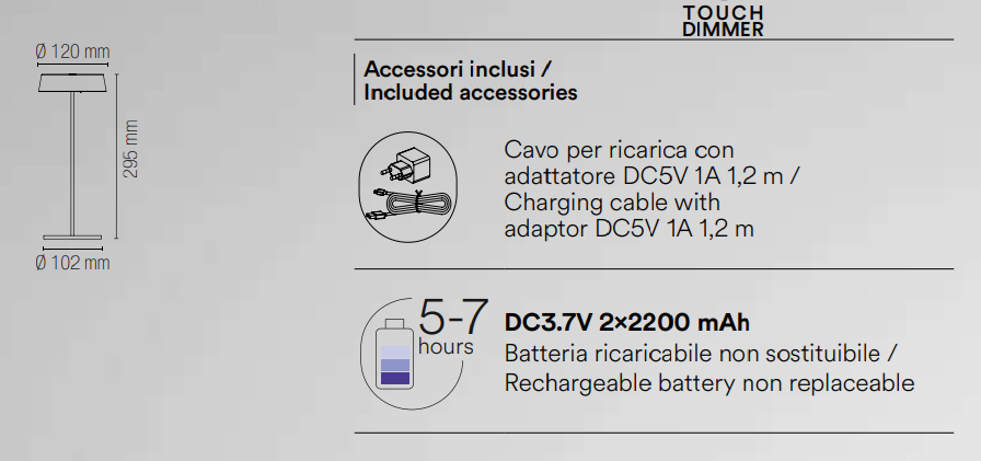 Lampada da tavolo per esterno ricaricabile IP54 in metallo bianco,nero,oro o corten led integrato luce calda 3000°k 2.2W 192 lumen COCKTAIL