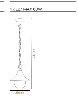 Sospensione per esterno IP44 in alluminio nero diffusore in acrilico lampada 1XE27 non inclusa PAVIA