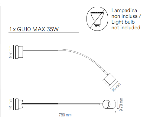 Proiettore in metallo nero satinato con struttura flessibile e punto luce orientabile lampada 1XGU10 non inclusa BANNER