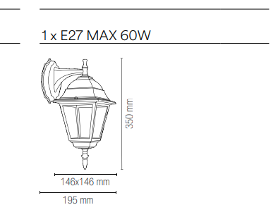 Lanterna rivolta in basso per esterno in alluminio antracite o bianco diffusore in vetro lampada 1XE27 non inclusa ROMA