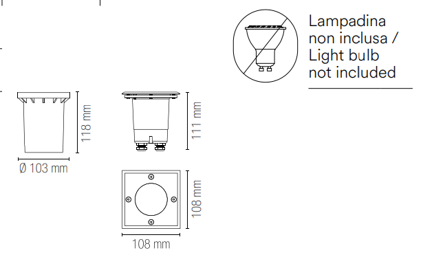 Faro calpestabile ad incasso in acciaio inox IP67 lampada 1XGU10 non inclusa quadrato DRIVE