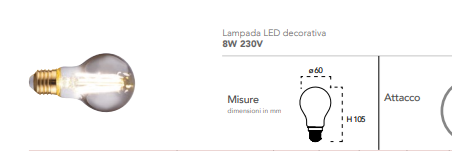 Lampada LED decorativa attacco E27 sfera fumè 8W 150 lumen luce calda 1800°k 230V