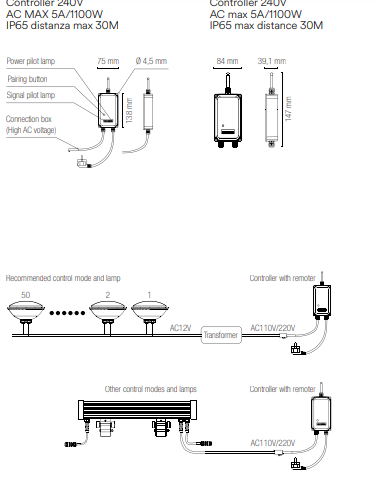 Controller 240V AC max 5A/1100W IP65 distanza max 30 metri CONTROLLER-POOL