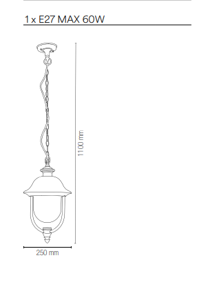 Sospensione per esterno IP44 in alluminio rame diffusore policarbonato lampada 1XE27 non inclusa VENEZIA