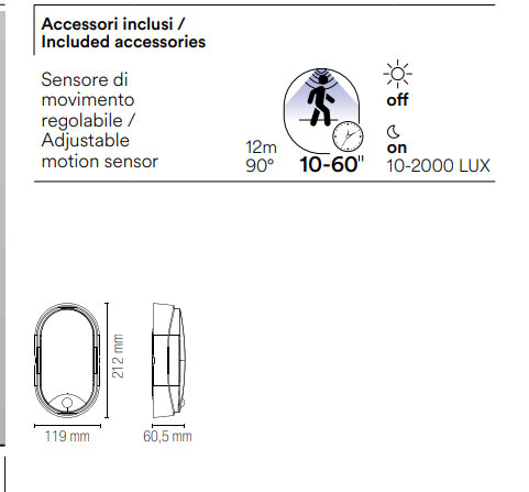 Plafoniera per esterno con SENSORE DI MOVIMENTO in PP bianco , antracite diffusore bianco PC led luce natura 4000°k 14W 1600 lm SENSITIVE