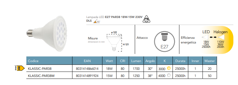 Lampadina LED PAR38 15W 1300 lumen 230V