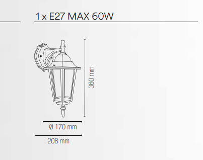 Applique lanterna per esterno IP44 rivolta in basso in alluminio antracite o bianco diffusore vetro lampada 1XE27 non inclusa MILANO