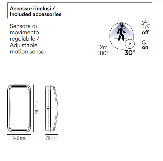 Plafoniera per esterno IP65 in policarbonato bianco o antracite diffusore policarbonato led integrato con SENSORE DI MOVIMENTO-SHELLY