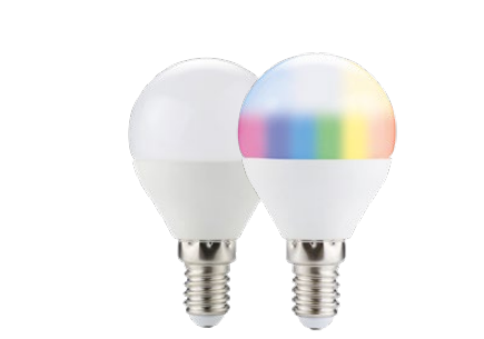 Lampadina LED SMART WIFI dimmerabile CCT RGB attacco E14 sfera 4.5W 300 lumen resa 23W 230V