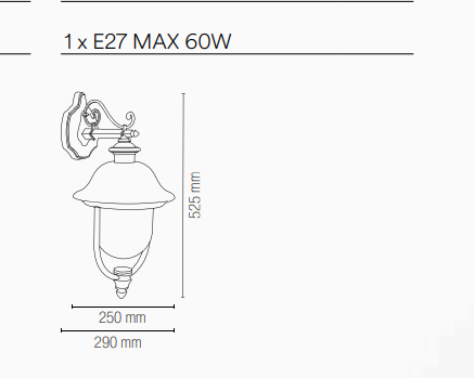 Applique per esterno IP44 in alluminio rame diffusore policarbonato rivolta in basso lampada 1XE27 non inclusa VENEZIA