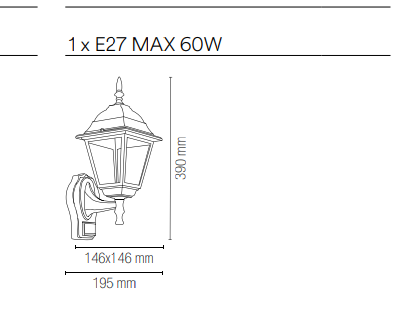 Lanterna per esterno IP44 in alluminio antracite diffusore vetro con SENSORE DI MOVIMENTO lampada 1XE27 non inclusa ROMA