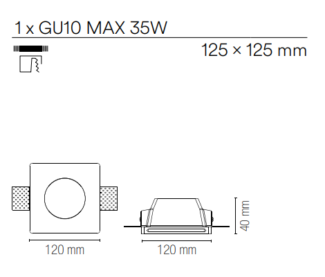 Incasso in gesso verniciabile da integrare nel cartongesso portalampada GU10 incluso 1-2 LUCI