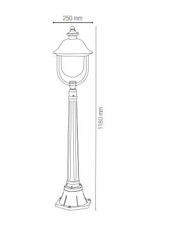 Palo per esterno IP44 in alluminio rame diffusore policarbonato lampada 1XE27 non inclusa VENEZIA