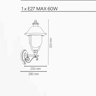 Applique per esterno IP44 in alluminio rame diffusore in policarbonato rivolta in alto lampada 1XE27 non inclusa VENEZIA