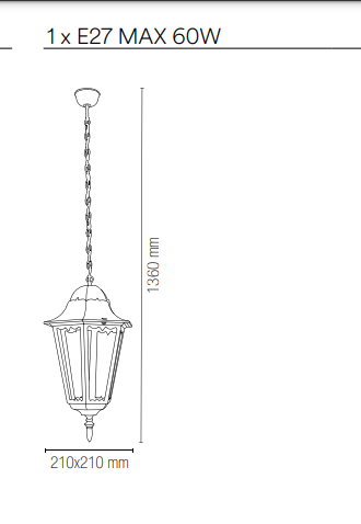 Sospensione lanterna per esterno IP44 in alluminio nero pennellato argento diffusore vetro lampada 1XE27 non inclusa FIRENZE