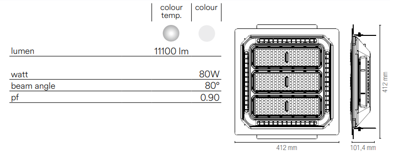 Faro led incasso in alluminio diffusore con lenti in materiale autoestinguente , antiurto e anti-UV luce 4000°k 80W 11100LM ENERGY