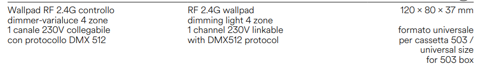 Wallpad RF 2.4G controllo dimmer - varialuce 4 zone 1 canale 230V collegabile con protocollo DMX 512