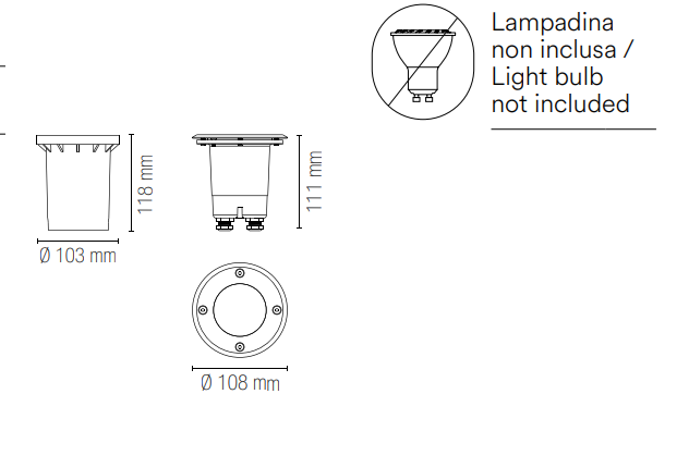 Faro calpestabile ad incasso in acciaio inox IP67 lampada 1XGU10 non inclusa