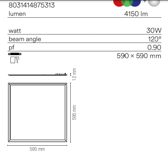 Pannello led con struttura in alluminio diffusore in acrilico con cavo easy connection integrato RGB+4000°K 30W 4150LM 24V PANEL-60X60