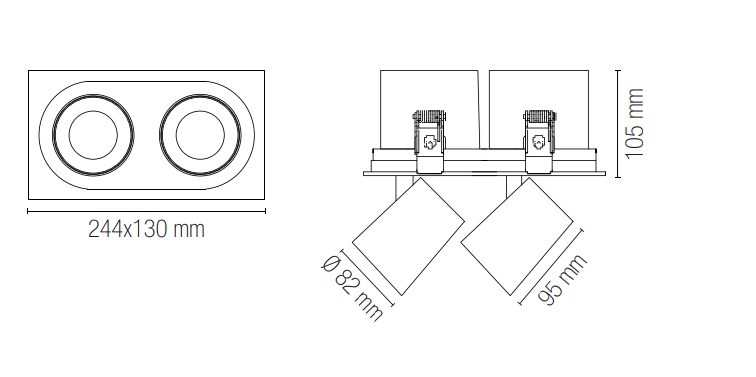 Faretto ad incasso antiriflesso con finitura bianco opaco e bordatura nero interna estraibile e orientabile a 350° INC-OUTSIDER 2 LUCI