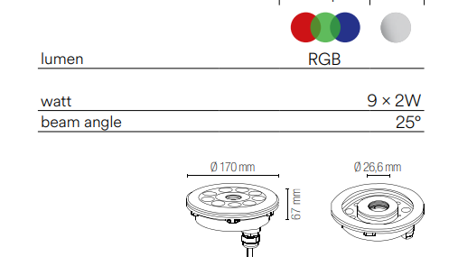 Incasso per fontane IP68 in acciaio inox 316 silver led integrato RGB full color 9x2W