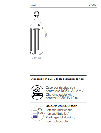 Lampada da tavolo per esterno IP54 in metallo bianco led integrato luce calda 3000°k 2.2W 168 lumen- disponibile kit staffa / sospensione non incluso OBERON