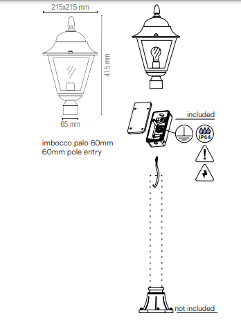 Testa palo lanterna IP44 in alluminio antracite diffusore vetro lampada 1XE27 non inclusa ROMA