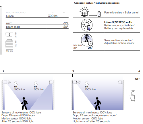 Applique per esterno IP54 in alluminio antracite con SENSORE DI MOVIMENTO e PANNELLO SOLARE led luce natura 4000°k 3W 300LM TED