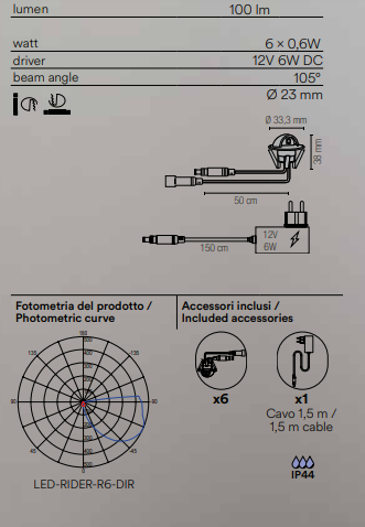 Segnapassi kit 6 pezzi incasso IP44 in lega di zinco led integrato luce natura 4000°k 6X0.6W driver 12V incluso RIDER