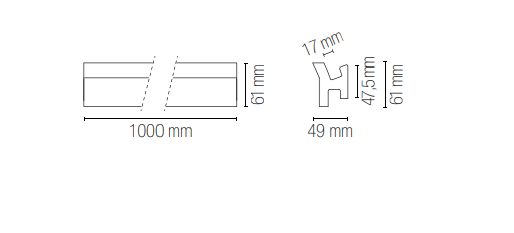 Profilo in gesso 1 METRO per led biemissione incluso anima in alluminio e diffusori in PC collezione PROFY-BIS