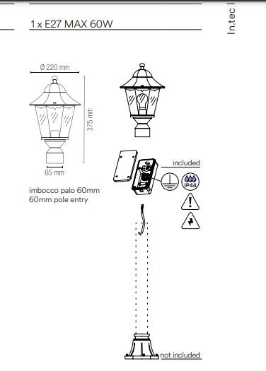 Testa palo lanterna per esterno IP44 in alluminio antracite diffusore vetro lampada 1XE27 non inclusa MILANO