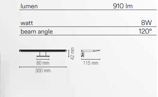 Applique da specchio led integrato con struttura in alluminio e diffusore in acrilico con fissaggio su cornice o su specchio 8W 910lm 4000°k collezione WALLY