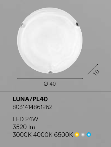 Plafoniera LED in vetro alabastro bianco con finiture cromo CCT D.40cm 24W 3520LM LUNA