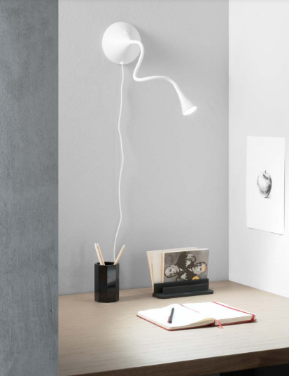 Lampada da scrivania/applique LED orientabile in metallo-silicone bianco o nero