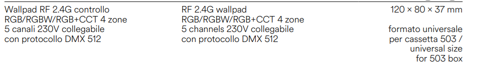 Wallpad RF 2.4G controllo RGB-RGBW-RGB+CCT 4 zone 5 canali 230V collegabile con protocollo DMX 512