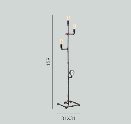 Piantana 3 luci metallo effetto zincato stile tubi e rubinetti 3XE27 non incl. AMARCORD