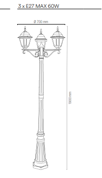 Palo lanterna per esterno IP44 in alluminio antracite diffusore vetro 3XE27 non incluse ROMA