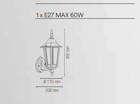 Applique lanterna per esterno IP44 rivolta in alto in alluminio antracite o bianco diffusore in vetro lampada 1XE27 non inclusa MILANO