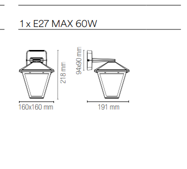 Applique per esterno IP44 in alluminio antracite diffusore vetro rivolta in basso lampada 1XE27 non inclusa PRISMA